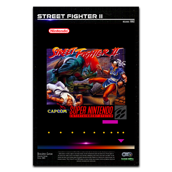 Street Fighter 2 SNES Gaming Cover Art Poster - Retro Flynn