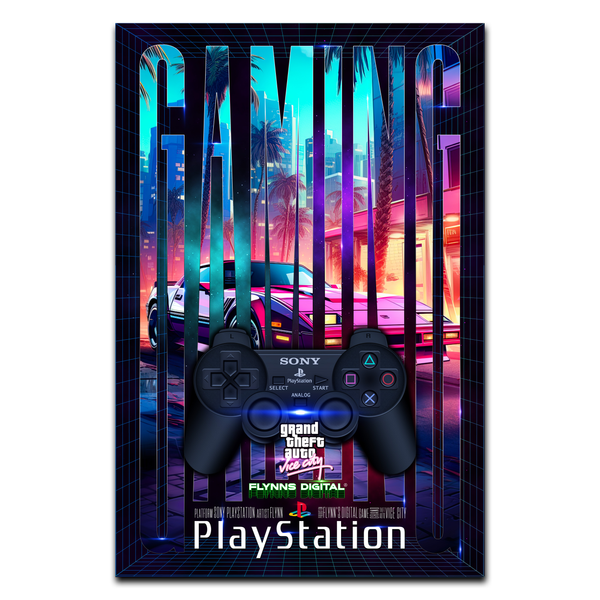 Grand Theft Auto Vice City PlayStation 2 Gamer Poster - Retro Flynn