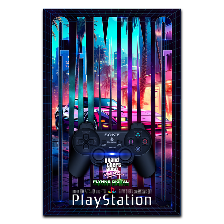 Grand Theft Auto Vice City PlayStation 2 Gamer Poster - Retro Flynn