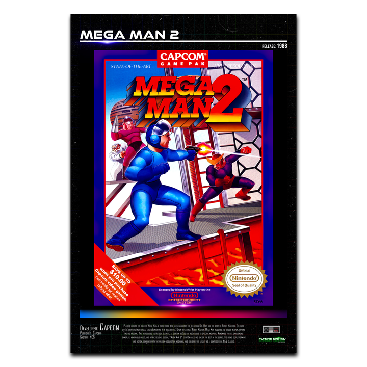 Mega Man 2 NES Game Cover Art Poster - Retro Flynn