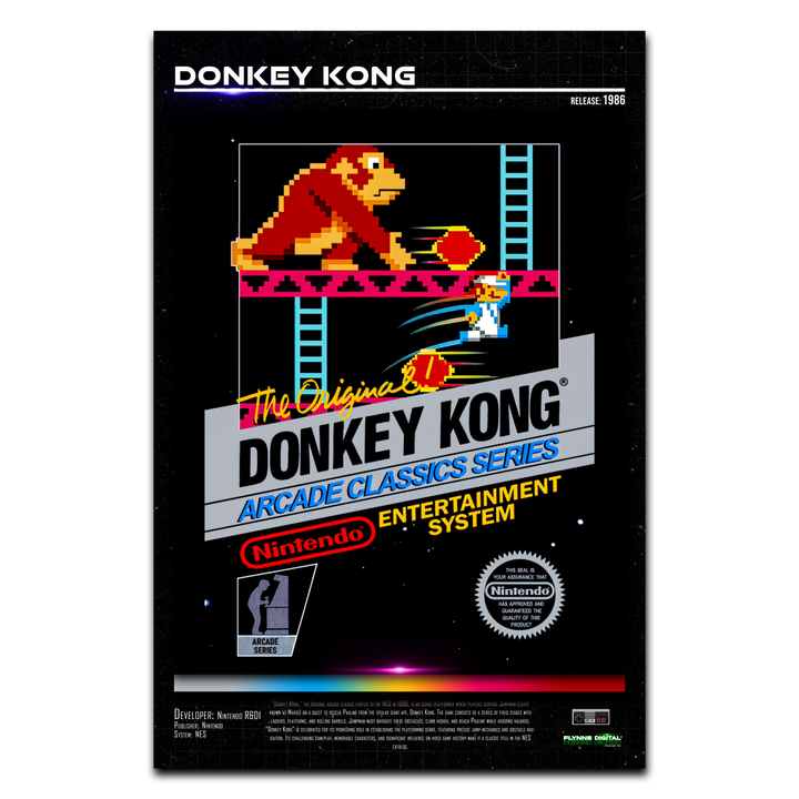 Donkey Kong NES Game Cover Art Poster - Retro Flynn