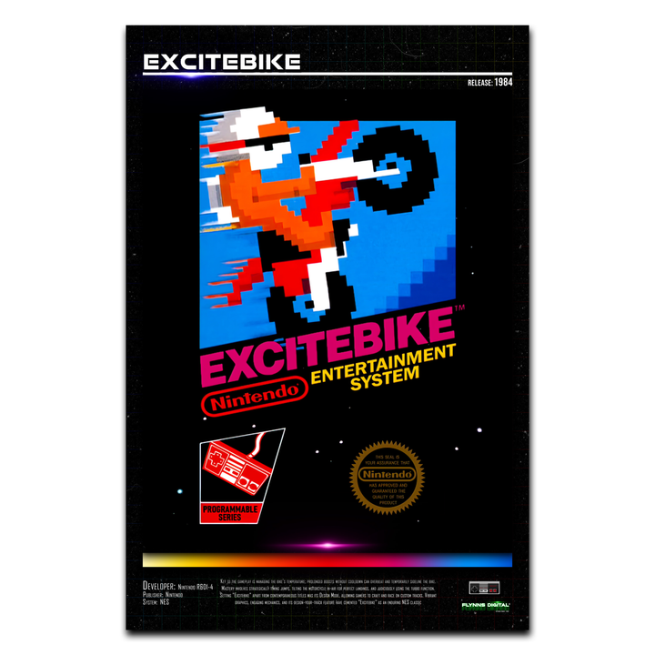 ExciteBike NES Game Cover Art Poster - Retro Flynn
