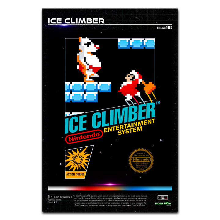 Ice Climber NES Game Cover Art Poster - Retro Flynn