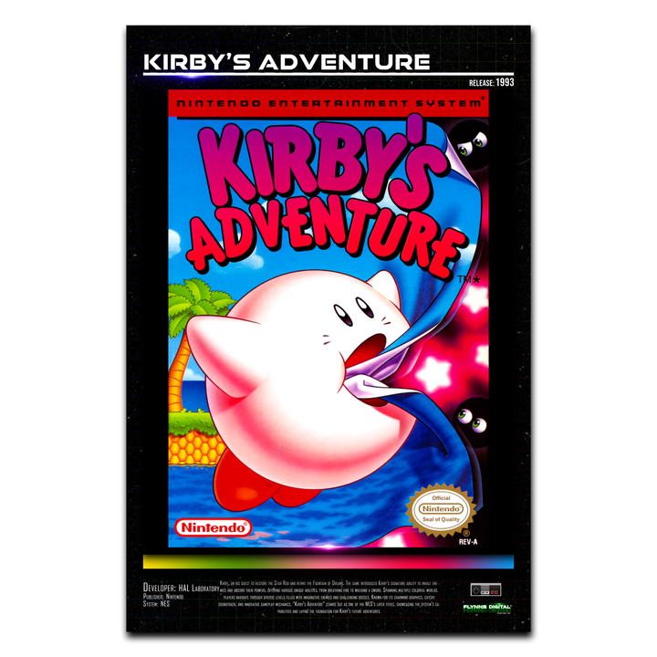 Kirby's Adventure NES Game Cover Art Poster - Retro Flynn