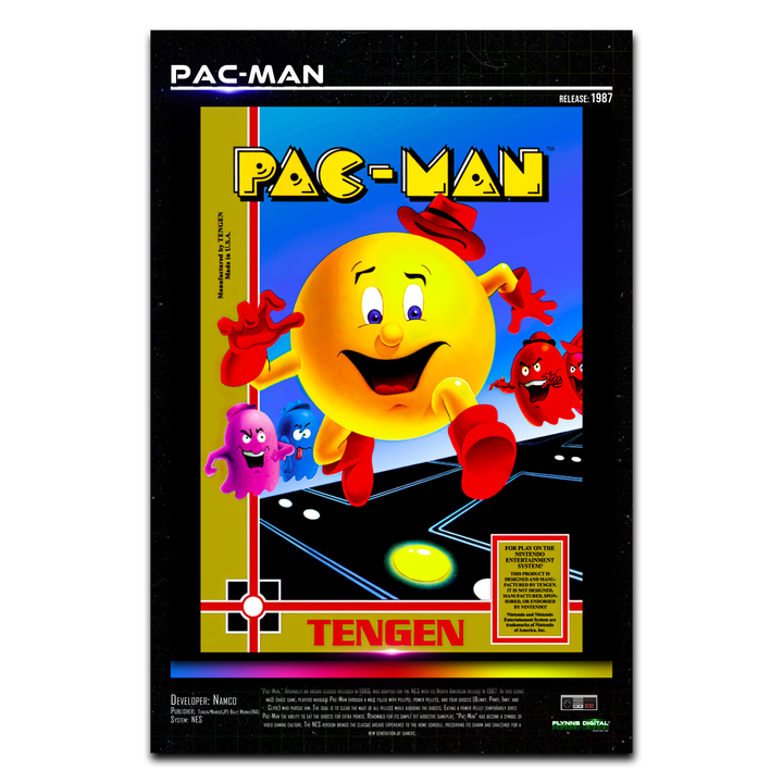 Pac-Man NES Game Cover Art Poster - Retro Flynn