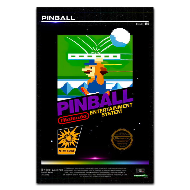 Pinball NES Game Cover Art Poster - Retro Flynn