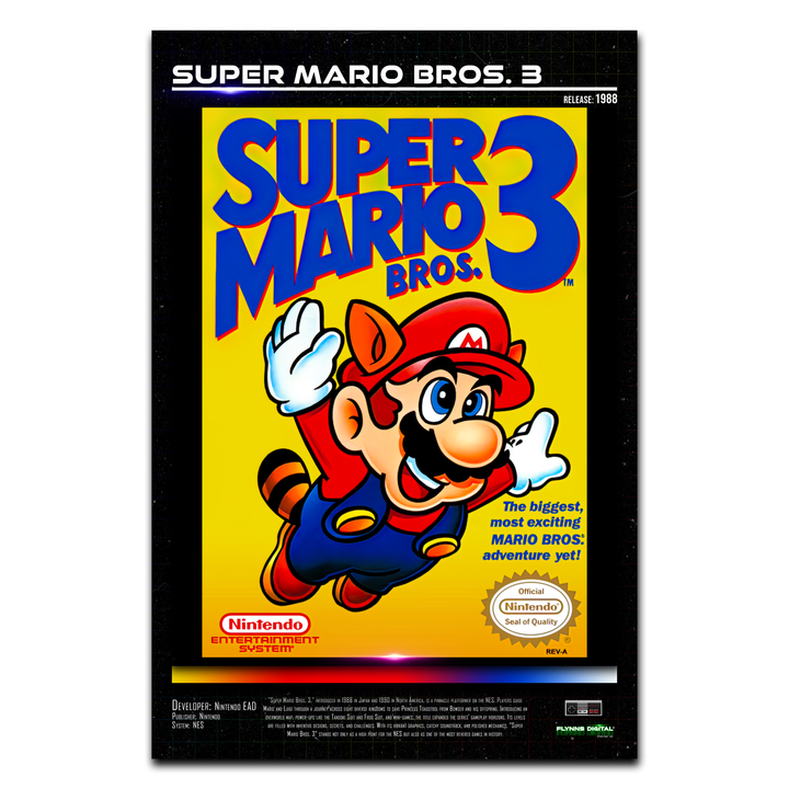 Super Mario Bros. 3 NES Game Cover Art Poster - Retro Flynn